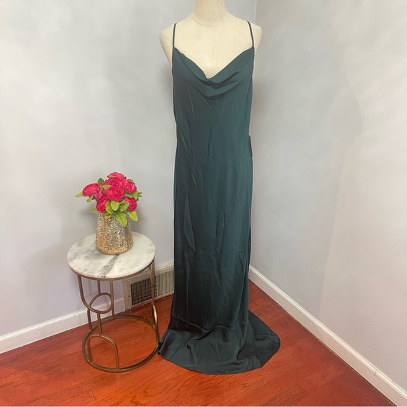 # Shona Joy Emerald Cowl Neck Satin Gown- New With Tag- Size 12 - Reemoly - Picture 4 of 14